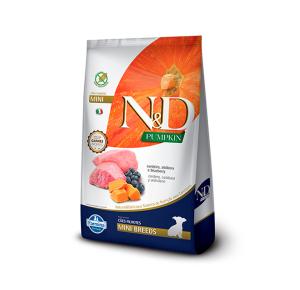 Ração N&D Pumpkin para Cães Filhotes Raças Mini sabor Cordeiro, Abóbora e Blueberry
