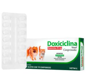 Antibiótico Vetnil Doxiciclina 14 Comprimidos para Cães e Gatos - 25mg