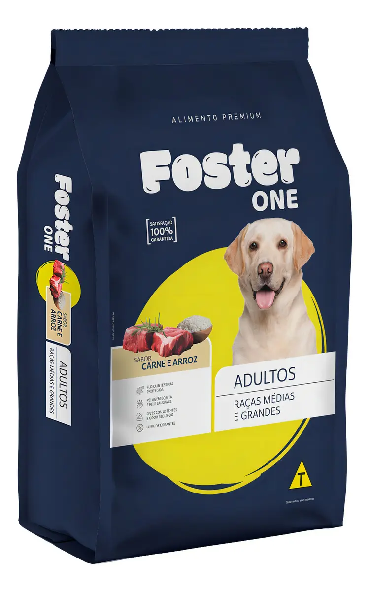 Ração Foster One Carne Arroz Adultos Raças Médias e Grandes - 15Kg + 1Kg