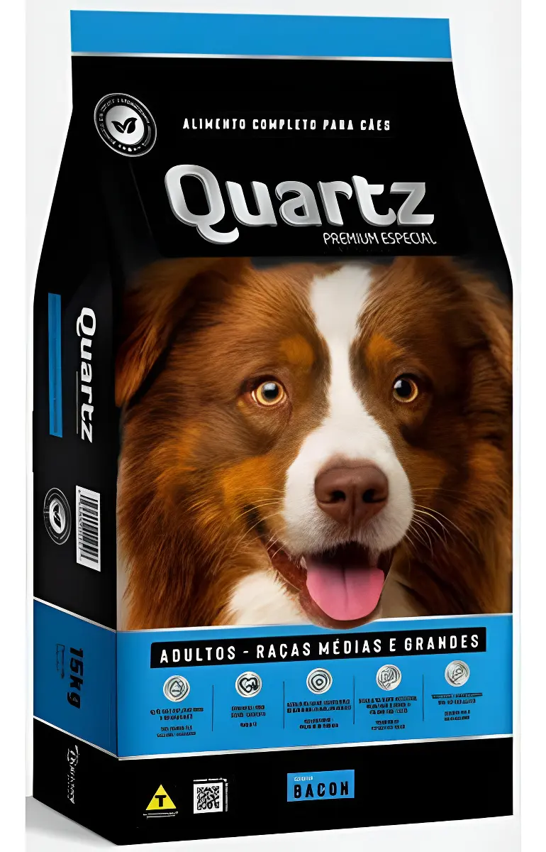 Ração Quartz Cães Adulto Raças Média/grande Sabor Bacon - 15kg