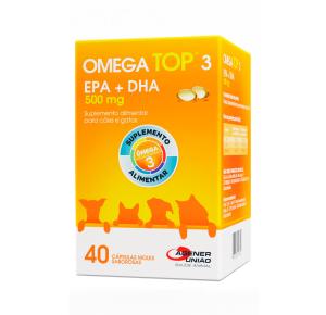 Suplemento Alimentar Ômega Top 3 500 mg para Cães e Gatos - 40 Cápsulas