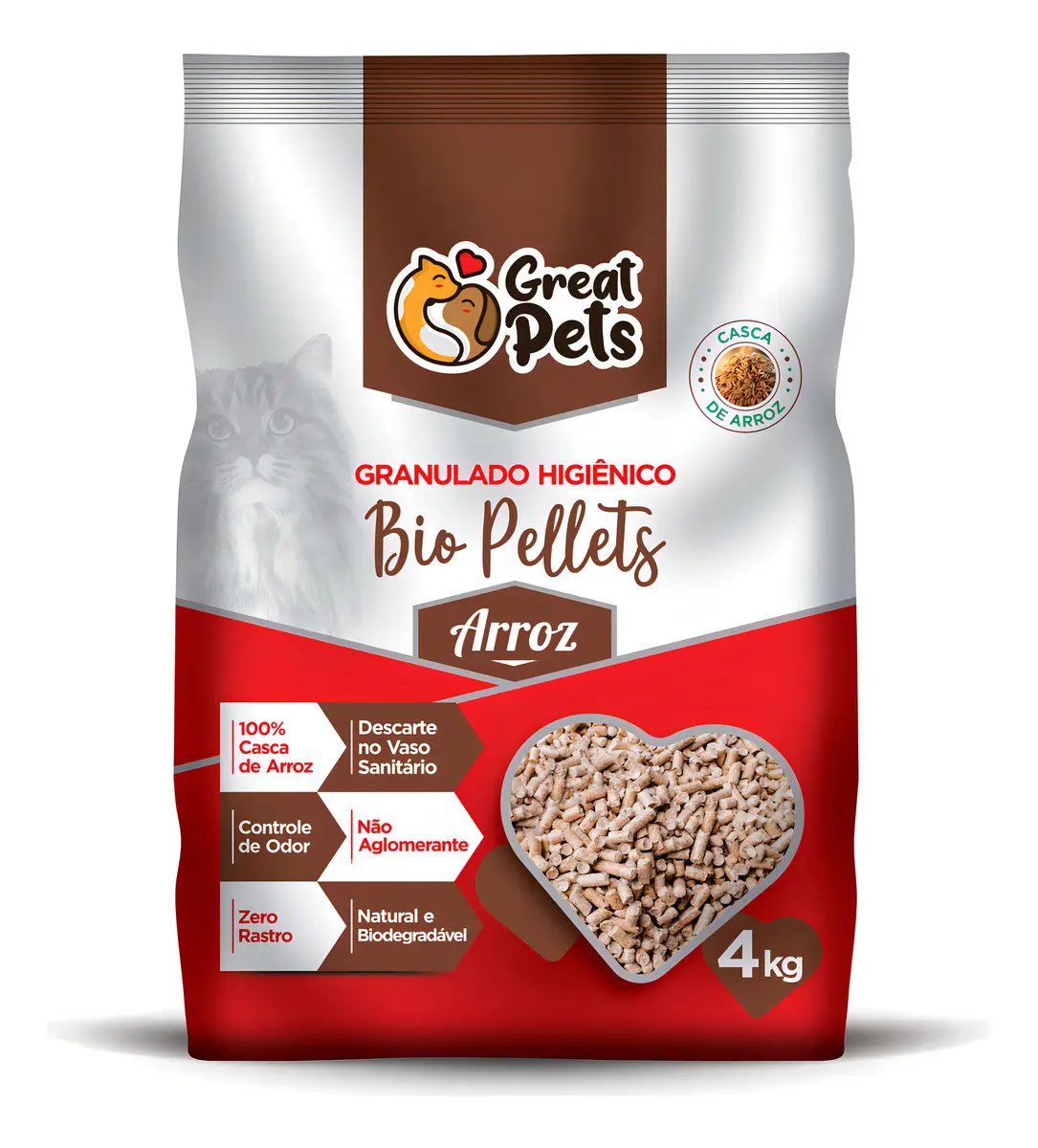 Granulado Sanitário Great Pets Bio Pellets Arroz para Gatos - 4kg