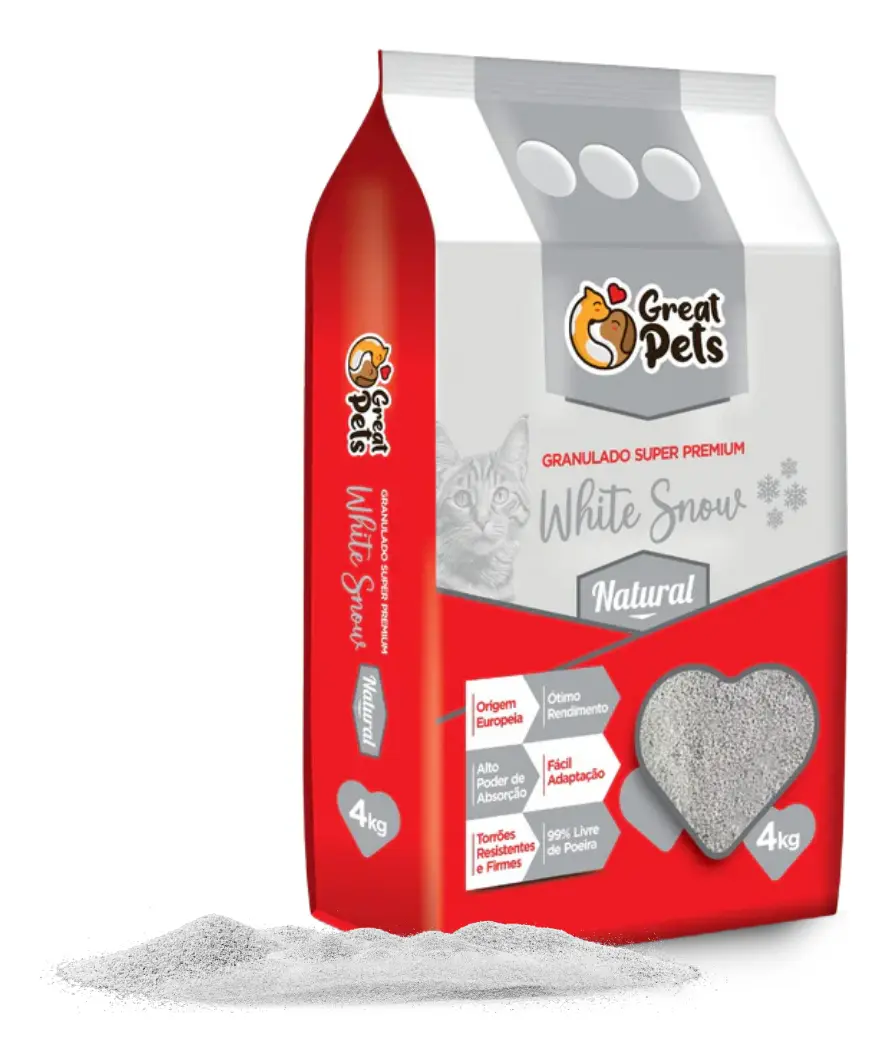 Granulado Areia De Gato Premium White Snow Natural Great Pets - 4Kg