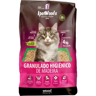Granulado Ipet Woods de Madeira para Gatos - 4Kg