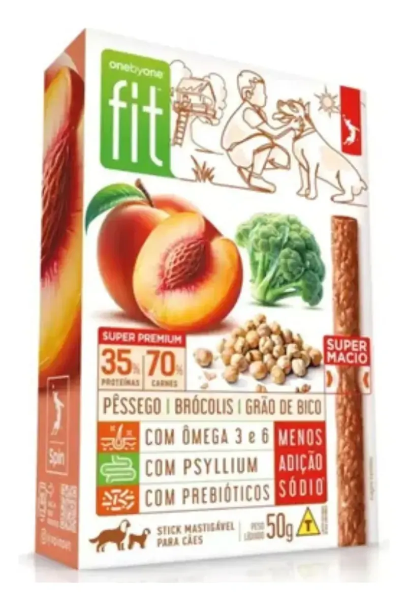 Petisco Onebyone Spin Fit Gourmet Sabor Pêssego, Brócolis e Grão de Bico para Cães - 50g