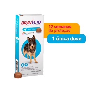 Antipulgas e Carrapatos Bravecto MSD para Cães de 20 a 40 kg 1 comprimido 1000mg