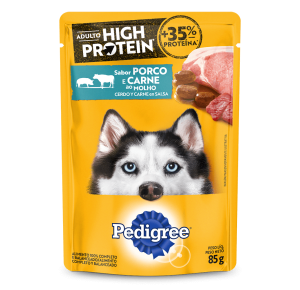 Ração Úmida Pedigree Sachê High Protein Adulto Sabor Porco E Carne Ao Molho 85g