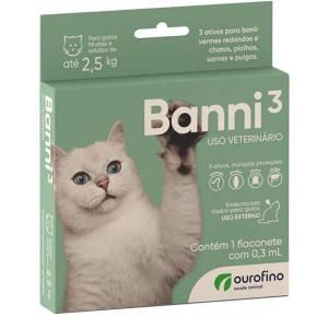 Banni 3 Antipulgas para Gatos até 2,5kg 0,3 ml Ourofino  - proteções para banir vermes, sarnas e pulgas