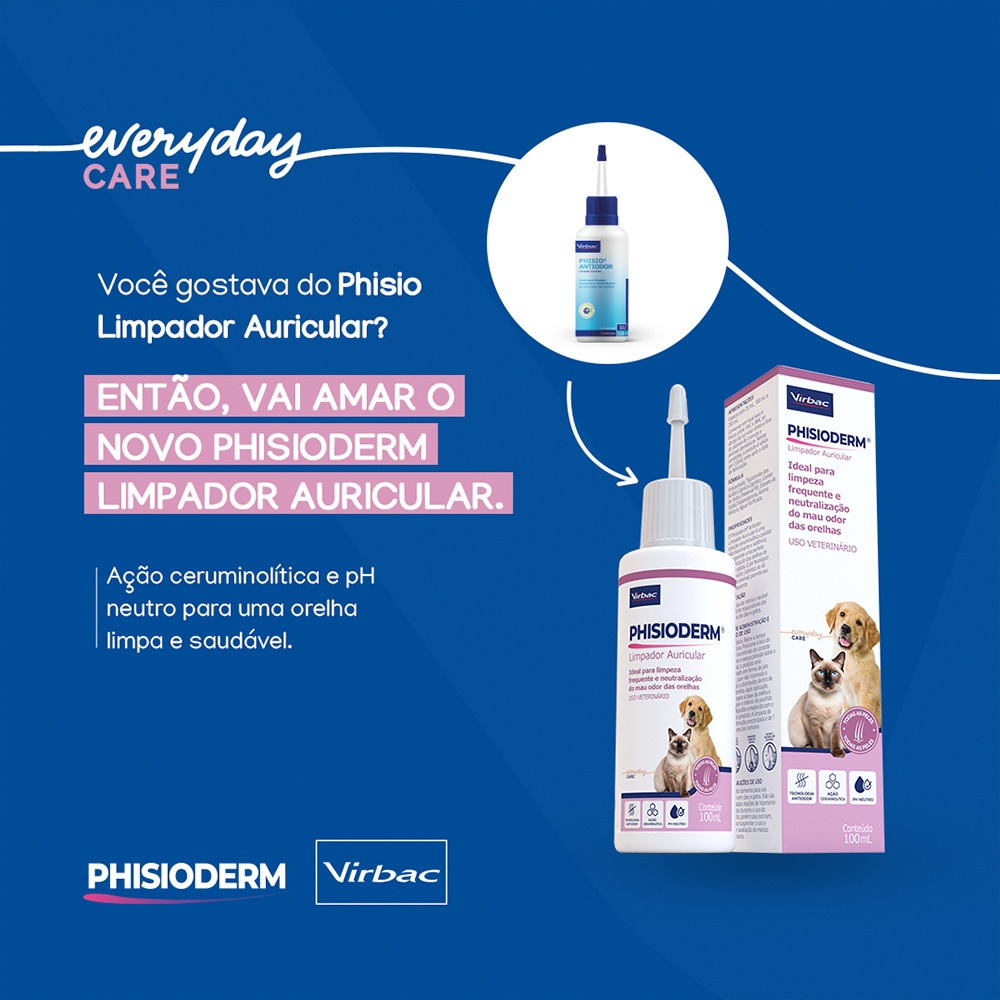 Limpador Auricular Virbac Phisioderm para Cães e Gatos - 100ml